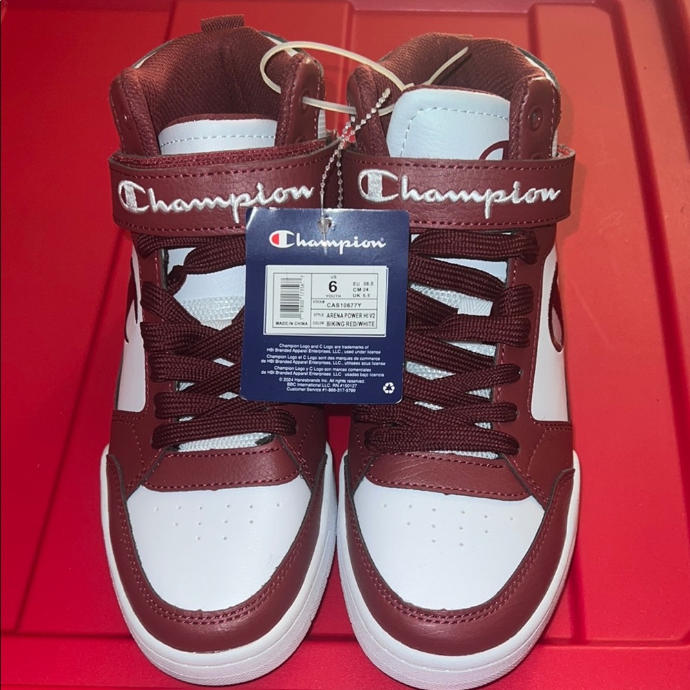 Champion Red and White High-Top Sneakers